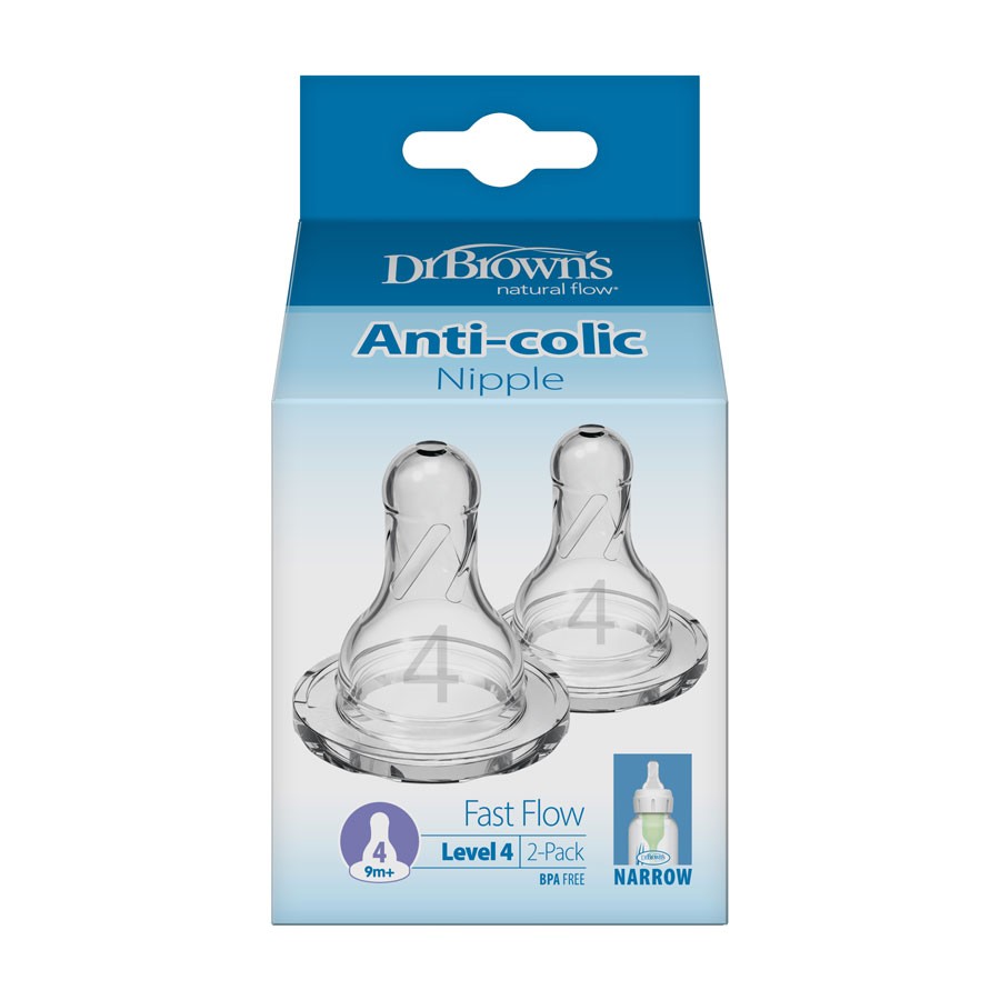 Dr. Brown’s Natural Flow® Narrow Baby Bottle Silicone Nipple, 2-Pack