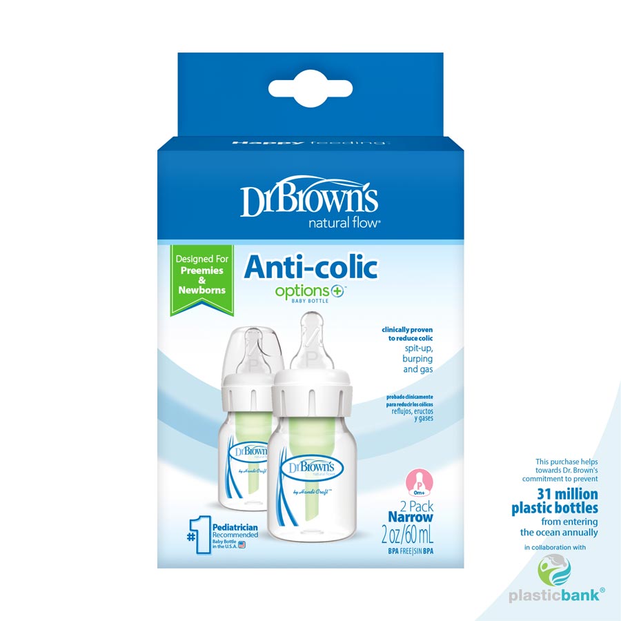 Dr. Brown’s Natural Flow® Anti-Colic Narrow Baby Bottle, 2oz/60mL with Preemie Flow™
