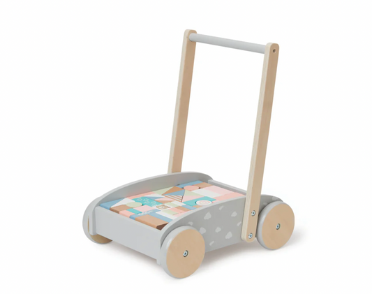 Bubble Wooden Baby Push Cart & Walker [Including wooden blocks]