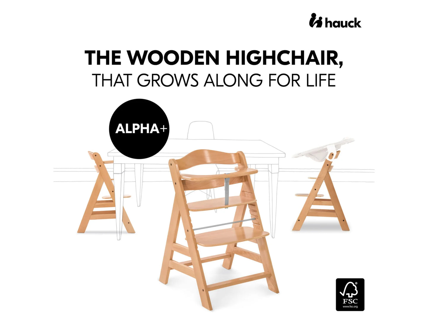 Hauck Alpha+ Wooden Highchair [Natural]